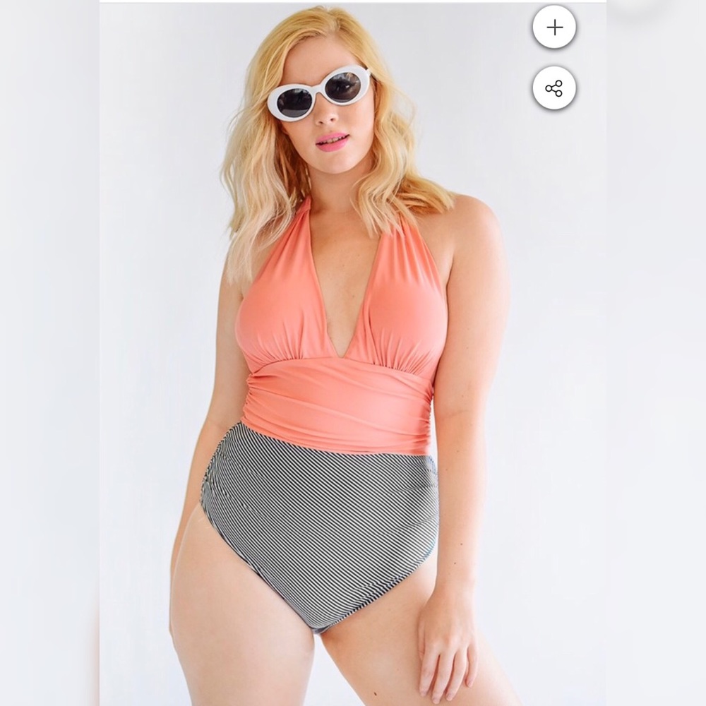 Women's Stripe Halter One-Piece Swimsuit